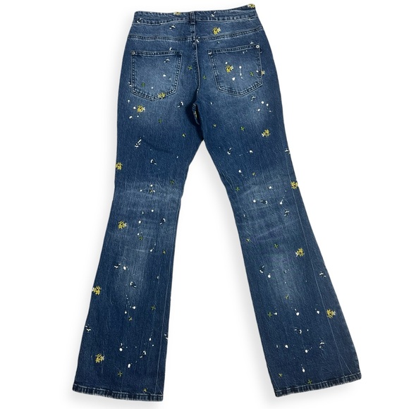 Anthropologie Pilcro The Icon Flare Jeans paint splatter and embroidery Size 27 - Picture 7 of 10